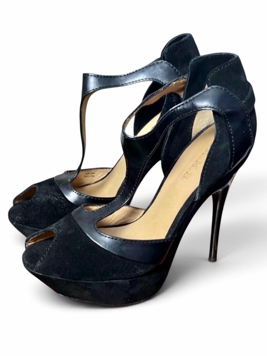L.A.M.B. Shoes - L.A.M.B. Elegant Black T Strap Suede/Leather Peep Toe Pumps Size 7.5